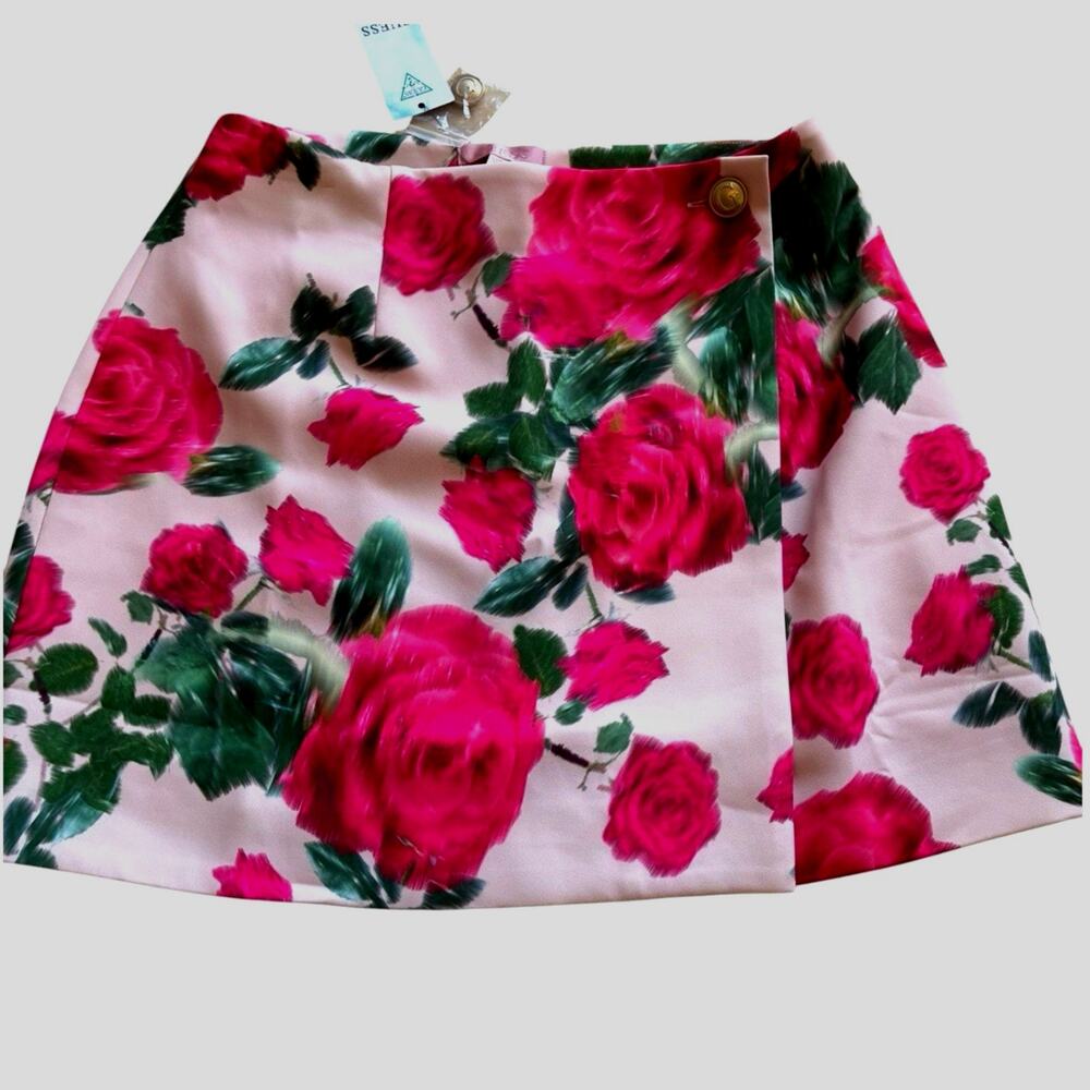 NEW GUESS Mini Skirt M Pink Roses Ballet Soft Girl Romantic Regency Barbie Chic - Picture 5 of 16